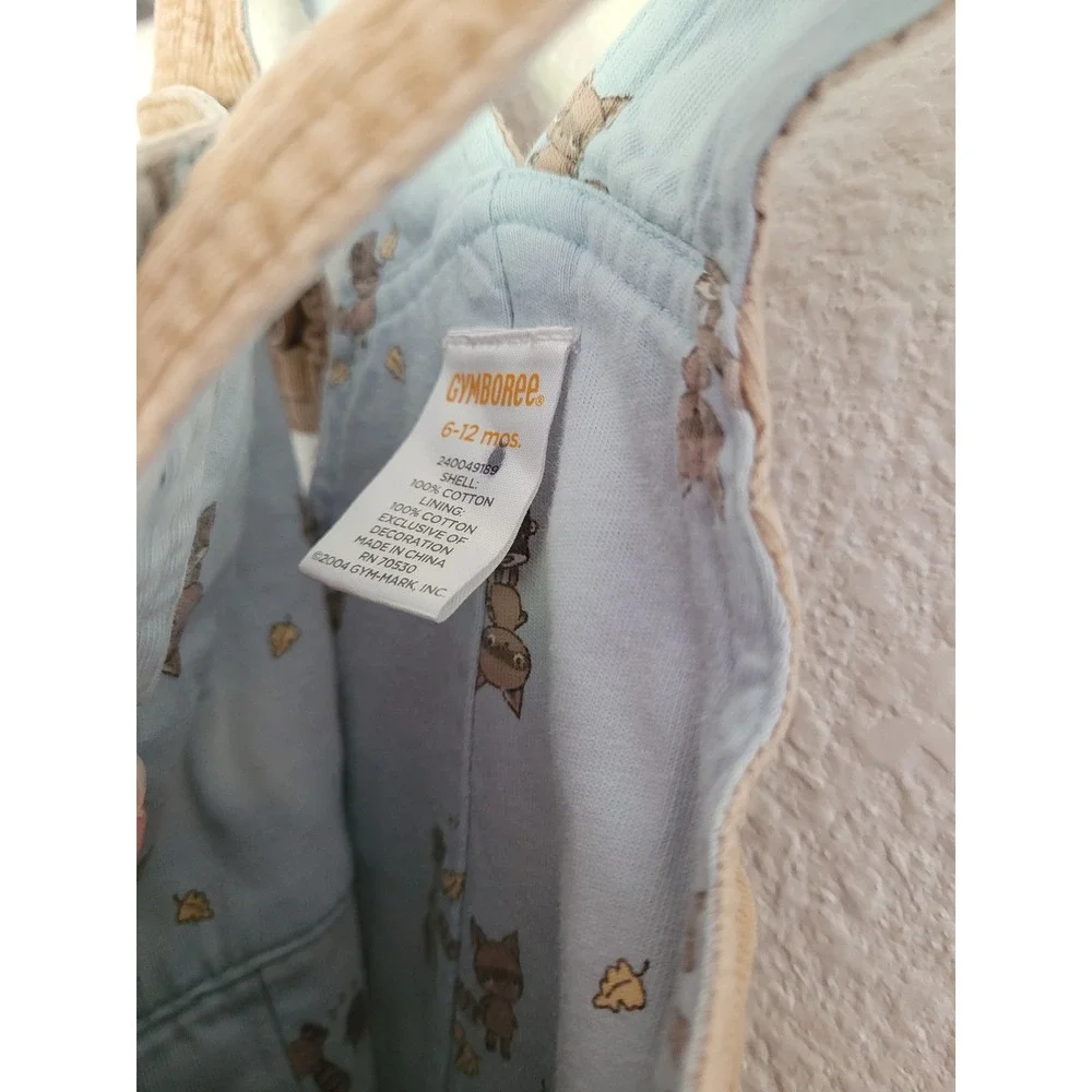 Gymboree Vintage 2004 Tan Corduroy Raccoon Plush Overalls 6-12 M 100% Cotton #10